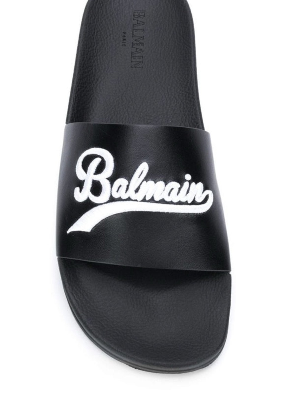Balmain Black Slides with White Script Logo